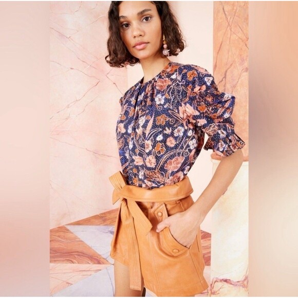 Ulla Johnson Blouse Joni Size 6 Blouse Top Abstract Floral Cotton Puff Sleeve - Picture 1 of 14